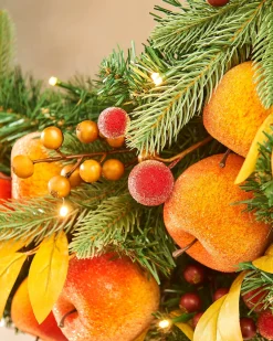 WeRChristmas Pre-Lit Decorated Wreath, Apples & Peaches, 76 Cm