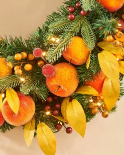 WeRChristmas Pre-Lit Decorated Wreath, Apples & Peaches, 76 Cm