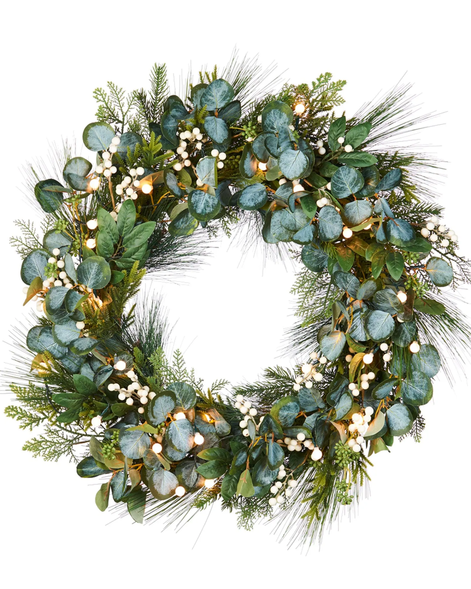 WeRChristmas Pre-Lit Decorated Wreath, Berries & Eucalyptuses, 76 Cm