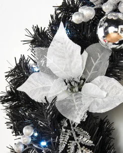 WeRChristmas Pre-Lit Decorated Wreath, Black/Silver, 60 Cm