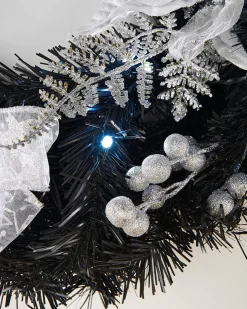WeRChristmas Pre-Lit Decorated Wreath, Black/Silver, 60 Cm