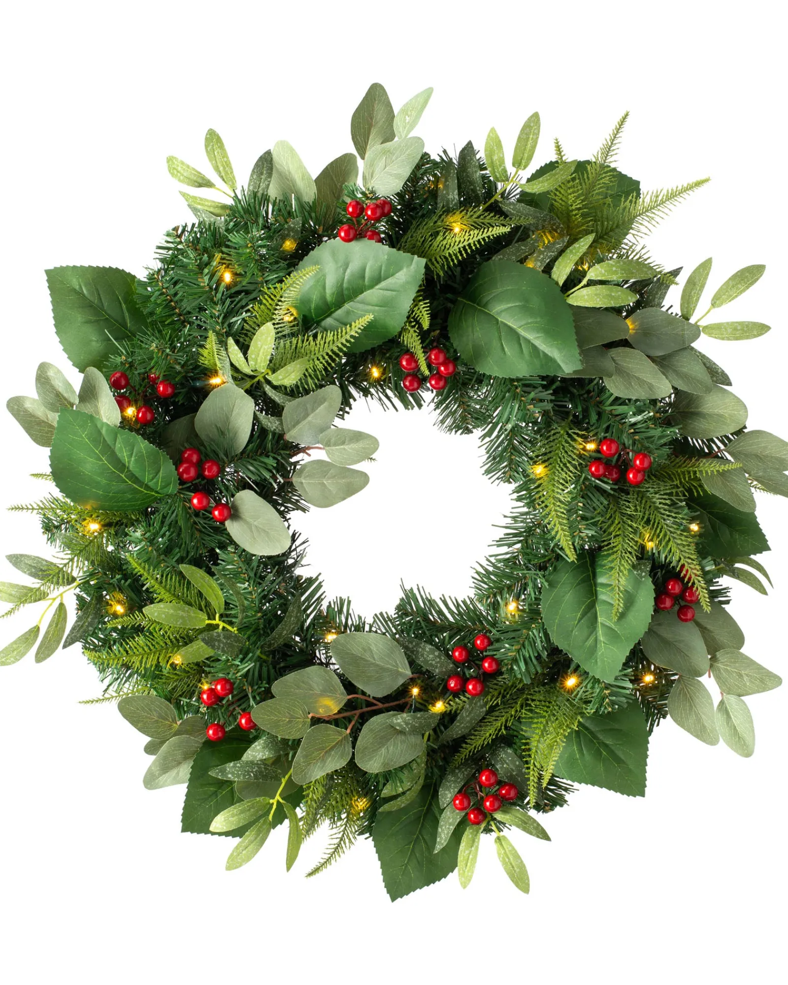 WeRChristmas Pre-Lit Decorated Wreath, Berries & Eucalyptuses, 60 Cm