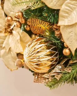 WeRChristmas Pre-Lit Decorated Wreath, Cream/Gold, 60 Cm