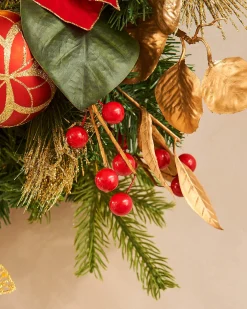WeRChristmas Pre-Lit Decorated Wreath, Red/Gold, 60 Cm