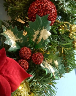 WeRChristmas Pre-Lit Decorated Wreath, Red/Gold, 60 Cm