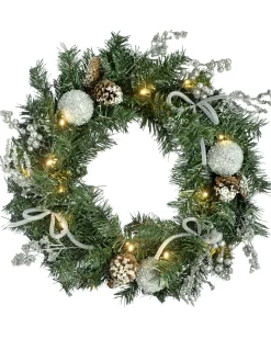 WeRChristmas Pre-Lit Decorated Wreath, Silver Ice, 60 Cm