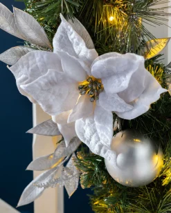WeRChristmas Pre-Lit Extra Thick Decorated Garland, Silver/White, 9 Ft