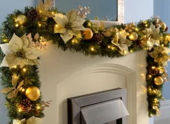 WeRChristmas Pre-Lit Extra Thick Garland, Static, Cream/Gold, 9 Ft