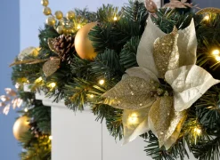 WeRChristmas Pre-Lit Extra Thick Garland, Static, Cream/Gold, 9 Ft