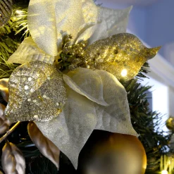 WeRChristmas Pre-Lit Extra Thick Garland, Static, Cream/Gold, 9 Ft