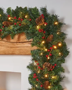WeRChristmas Pre-Lit Extra Thick Mixed Pine Garland, Pinecones & Berries, 9 Ft