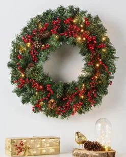 WeRChristmas Pre-Lit Extra Thick Wreath, Pinecones & Berries, 76 Cm