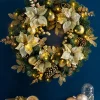 WeRChristmas Pre-Lit Extra Thick Wreath, Cream/Gold, 76 Cm