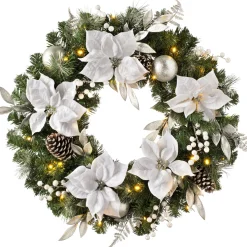 WeRChristmas Pre-Lit Extra Thick Wreath, Silver/White, 76 Cm