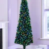 WeRChristmas Pre-Lit Fibre Optic Pencil Christmas Tree With Multi-Coloured LED Stars, 7 Ft
