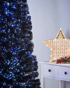 WeRChristmas Pre-Lit Fibre Optic Slim Black Christmas Tree, 5 Ft
