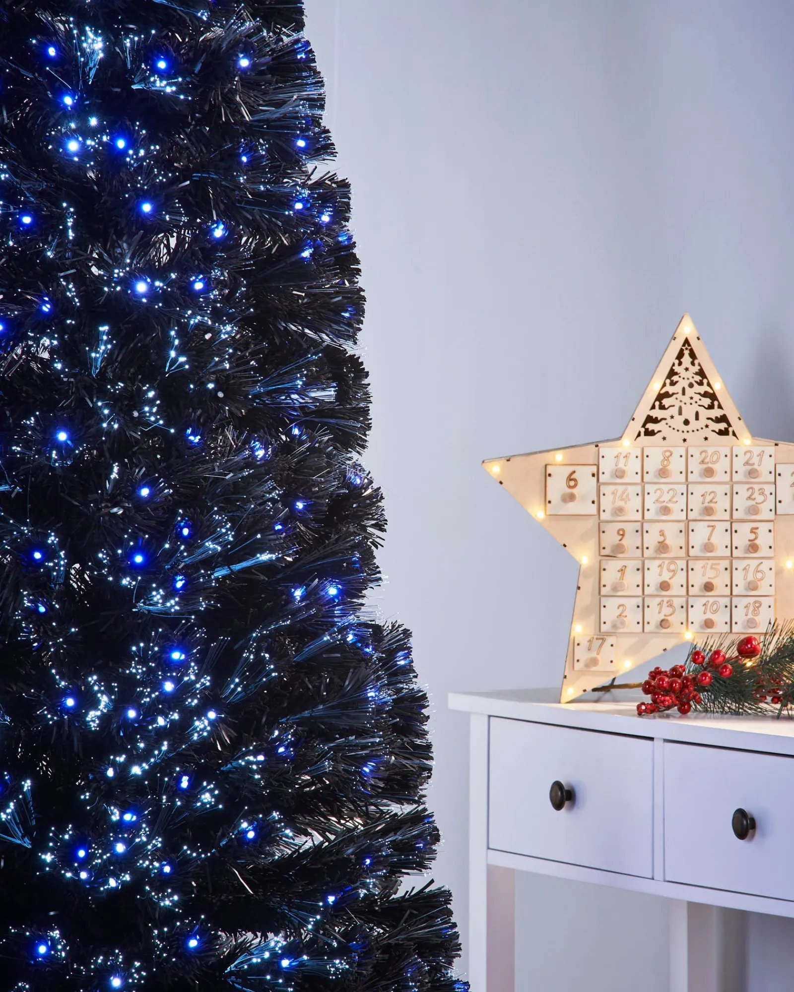 WeRChristmas Pre-Lit Fibre Optic Slim Black Christmas Tree, 7 Ft