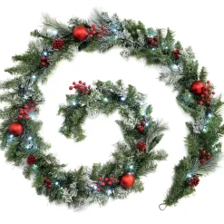 WeRChristmas Pre-Lit Frosted Decorated Garland, 9 Ft
