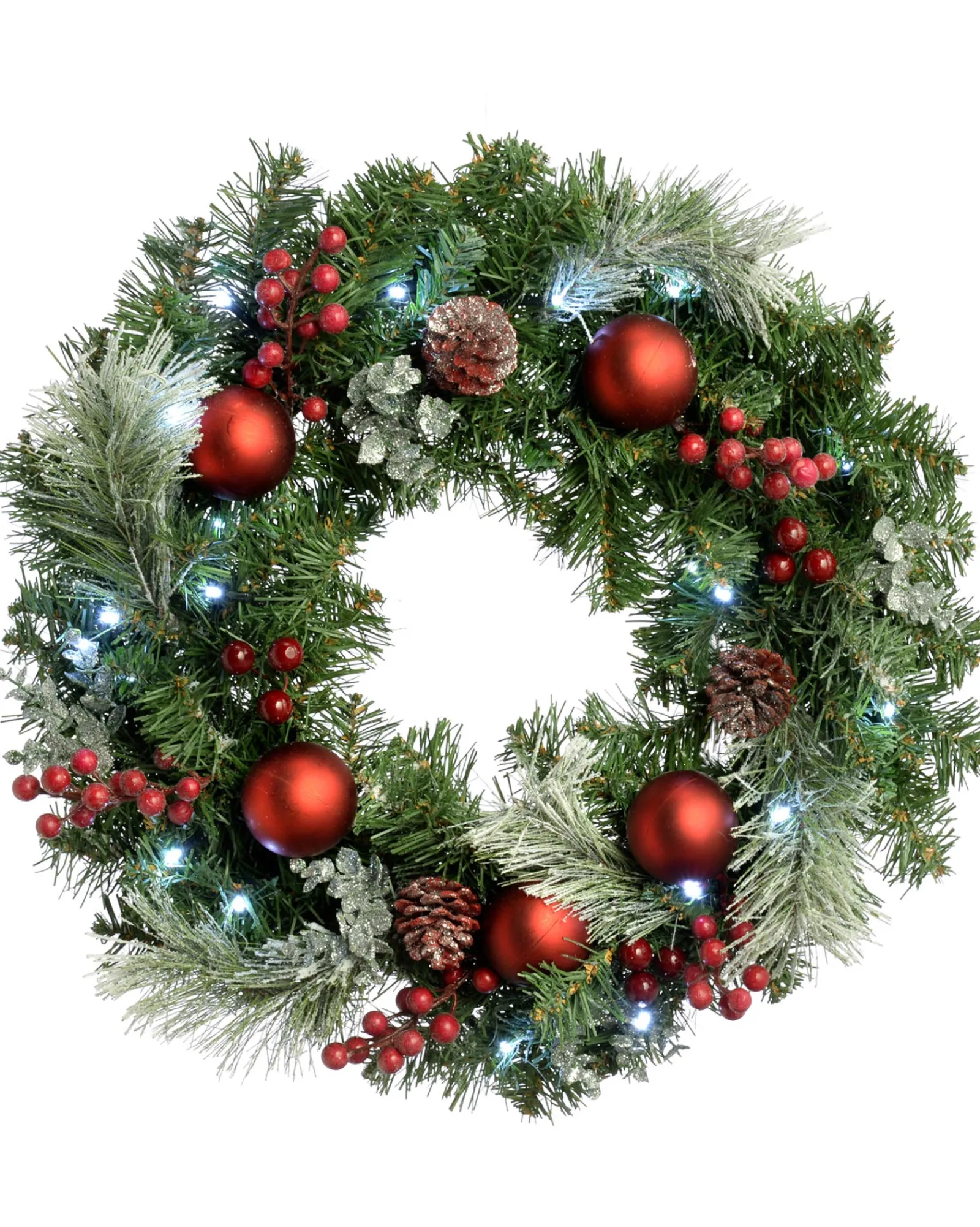 WeRChristmas Pre-Lit Frosted Decorated Wreath, 60 Cm