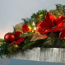 WeRChristmas Pre-Lit Frosted Decorated Arch Garland With 20 Warm White LEDs, Red/Gold, 3 Ft