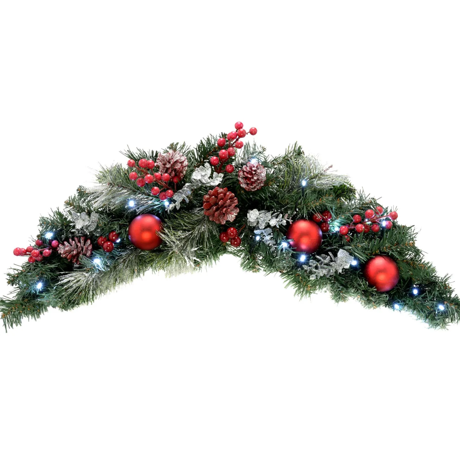 WeRChristmas Pre-Lit Frosted Decorated Arch Garland With 20 Cool White LEDs, 3 Ft