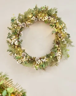 WeRChristmas Pre-Lit Frosted Eucalyptus Wreath, 76 Cm