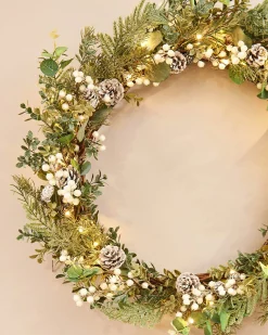 WeRChristmas Pre-Lit Frosted Eucalyptus Wreath, 76 Cm