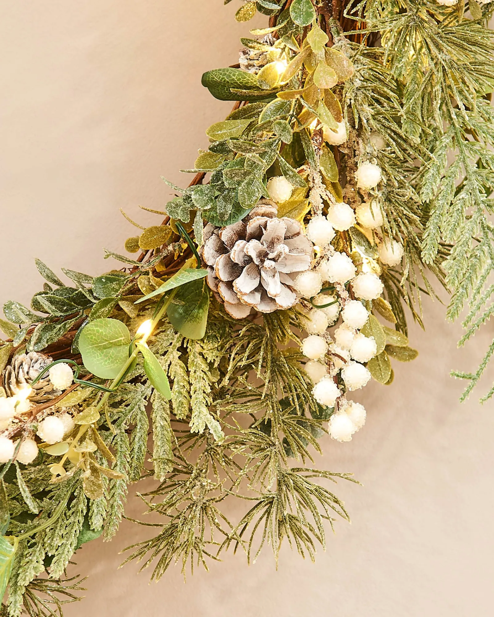 WeRChristmas Pre-Lit Frosted Eucalyptus Wreath, 76 Cm