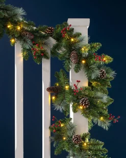 WeRChristmas Pre-Lit Frosted Garland, Pinecones & Berries, 9 Ft