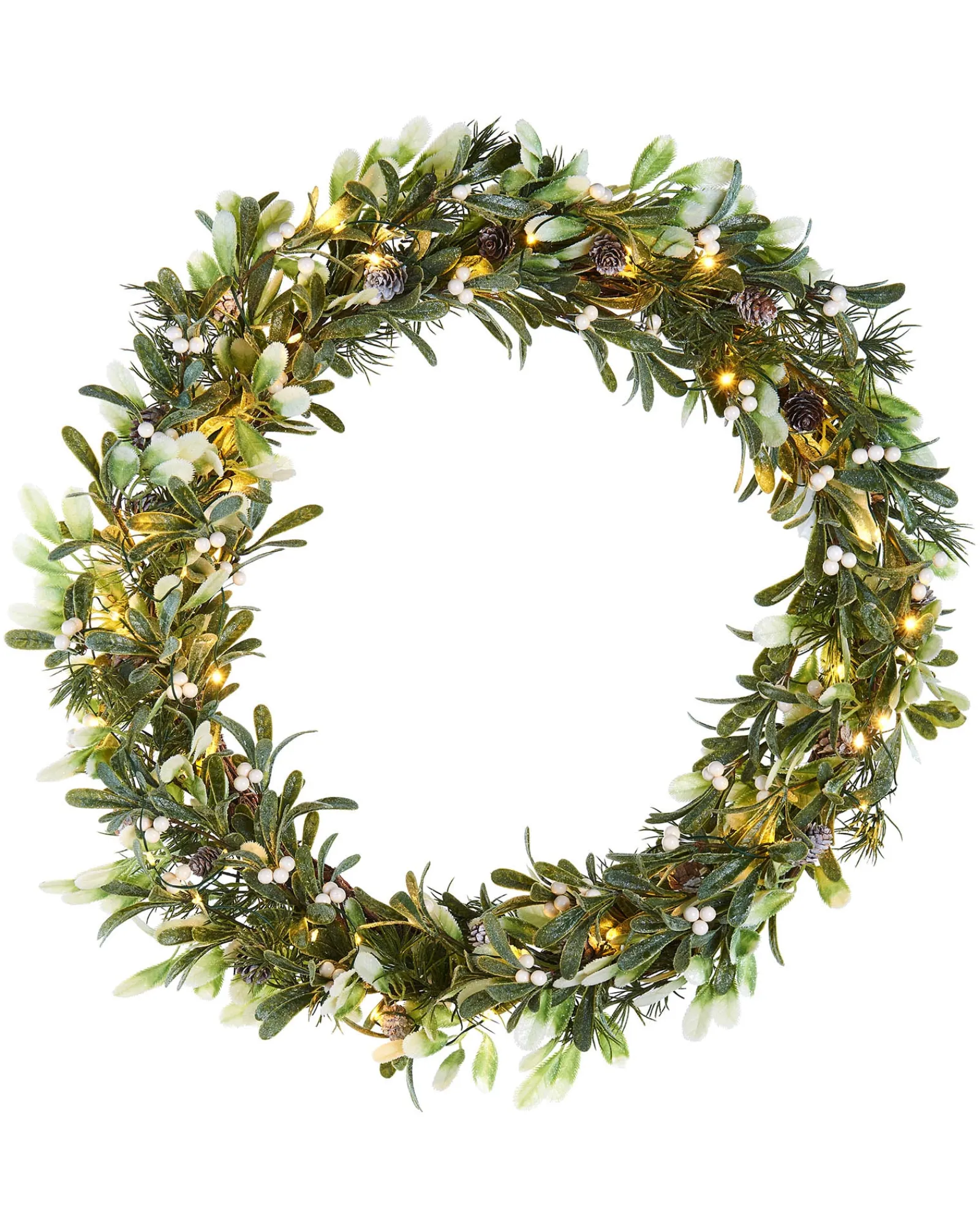 WeRChristmas Pre-Lit Frosted Mistletoe Wreath, 76 Cm