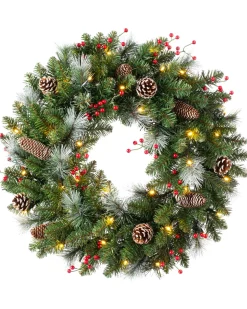 WeRChristmas Pre-Lit Frosted Wreath, Pinecones & Berries, 60 Cm