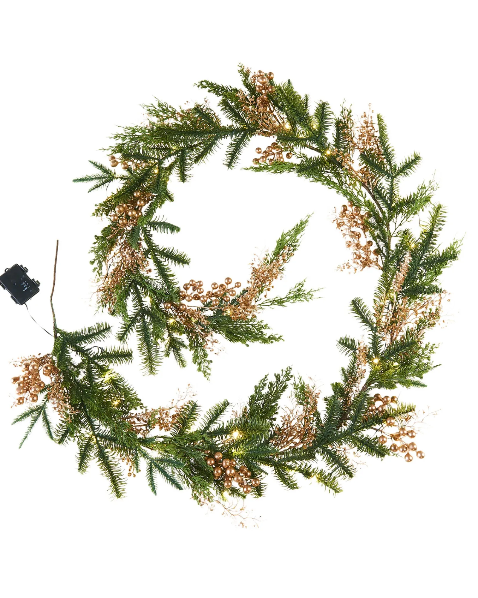WeRChristmas Pre-Lit Gold Berry Mixed Tip Garland, 9 Ft