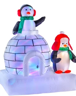 WeRChristmas Pre-Lit Inflatable Penguin Family And Igloo, 5 Ft