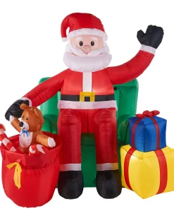 WeRChristmas Pre-Lit Inflatable Santa With Present Stack, 5 Ft