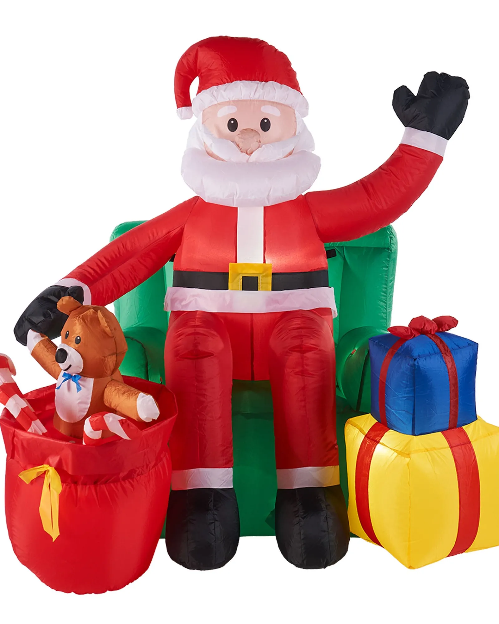 WeRChristmas Pre-Lit Inflatable Santa With Present Stack, 5 Ft