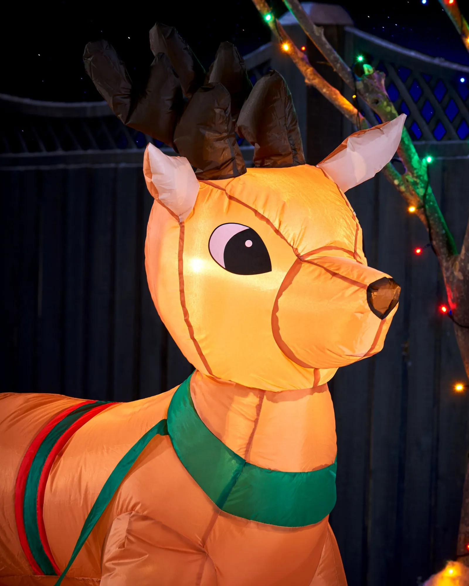 WeRChristmas Pre-Lit Inflatable Santa With Reindeer, 7 Ft