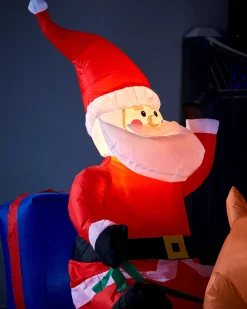 WeRChristmas Pre-Lit Inflatable Santa With Reindeer, 7 Ft