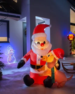 WeRChristmas Pre-Lit Inflatable Santa With Dog, 4 Ft