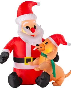 WeRChristmas Pre-Lit Inflatable Santa With Dog, 4 Ft