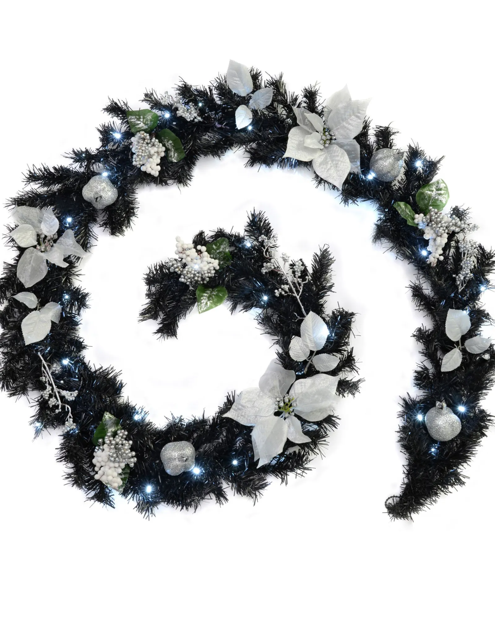 WeRChristmas Pre-Lit Multi-Function Decorated Garland, Black/Silver, 9 Ft