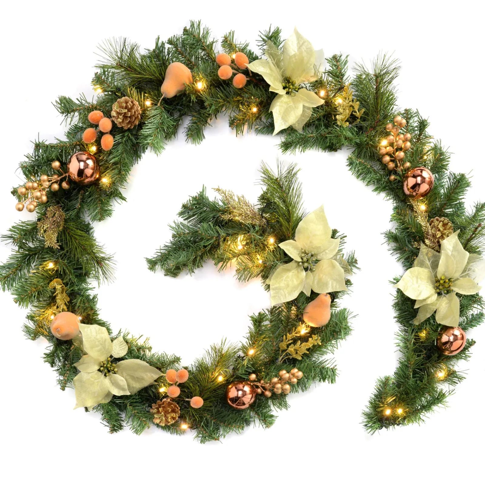 WeRChristmas Pre-Lit Multi-Function Decorated Garland, Copper/Gold, 9 Ft
