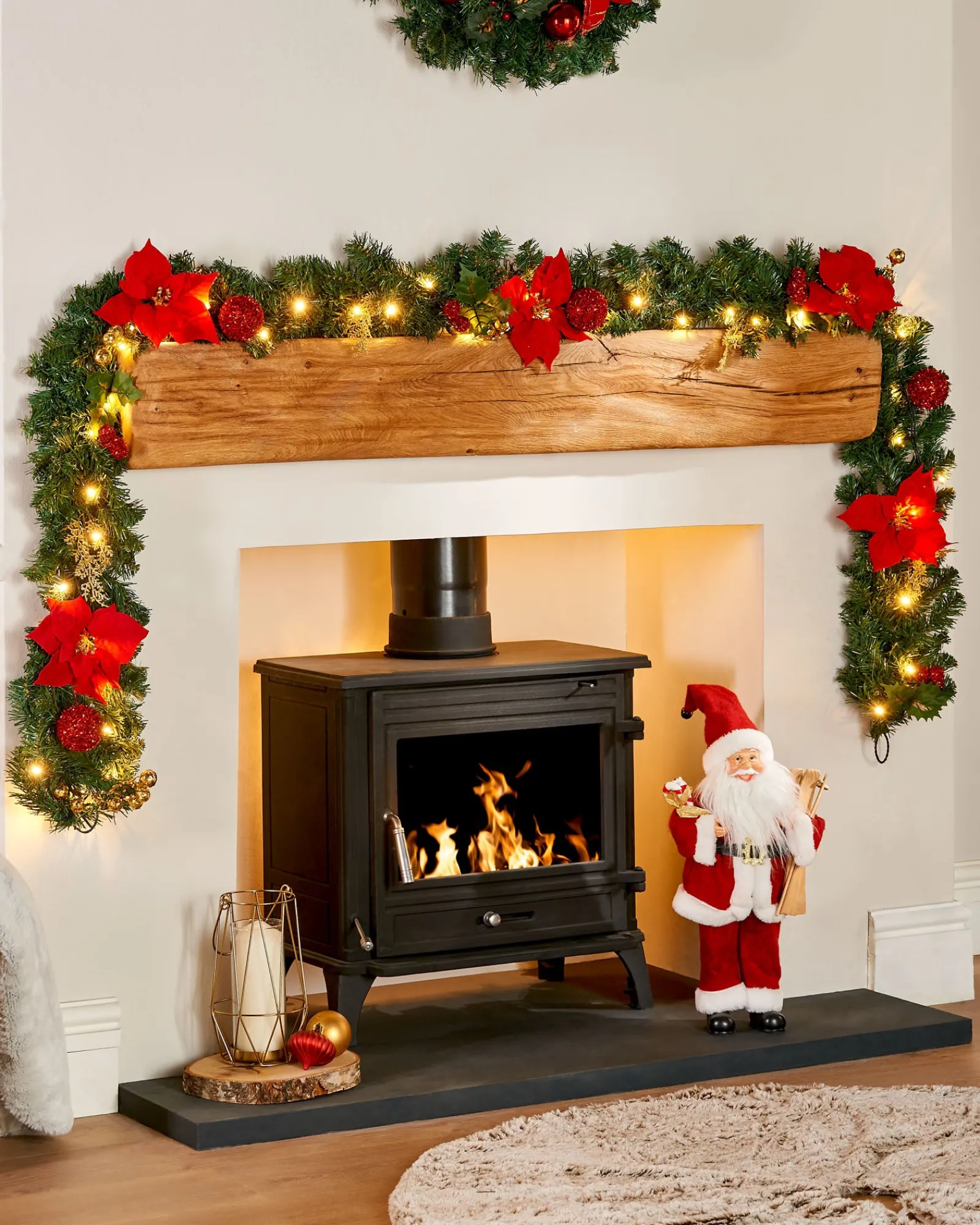 WeRChristmas Pre-Lit Multi-Function Decorated Garland, Red/Gold, 9 Ft
