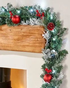 WeRChristmas Pre-Lit Multi-Function Frosted Decorated Garland, 9 Ft