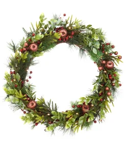 WeRChristmas Pre-Lit Natural Mixed Tip Wreath, 60 Cm