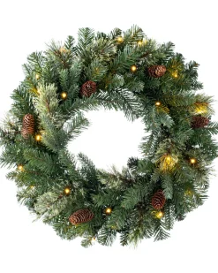 WeRChristmas Pre-Lit Natural Pine Wreath, 60 Cm