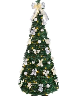 WeRChristmas Pre-Lit Pop-Up Decorated Christmas Tree, White, 6 Ft