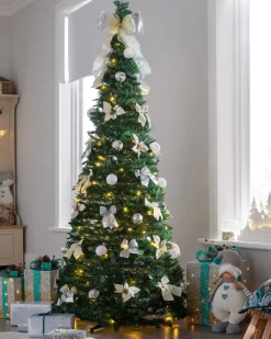 WeRChristmas Pre-Lit Pop-Up Decorated Christmas Tree, White, 6 Ft