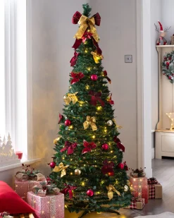 WeRChristmas Pre-Lit Pop-Up Decorated Christmas Tree, Red/Gold, 6 Ft