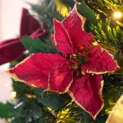 WeRChristmas Pre-Lit Pop-Up Decorated Christmas Tree, Red/Gold, 6 Ft