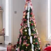 WeRChristmas Pre-Lit Pop-Up Decorated Christmas Tree, Red/White, 6 Ft